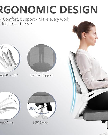 Office Chair with 350LBS Capacity, Ergonomic Comfort Home Desk Chair, Mid Back Gaming Chair with Wheels, Adjustable Height, Lumbar Support, Flip-up Armrest - LeafyLoom