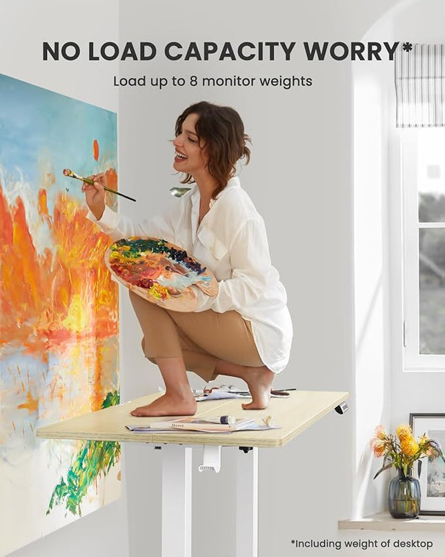 ErGear Height Adjustable Electric Standing Desk, 44 x 24 Inches Small Sit Stand up Desk, Memory Computer Home Office Desk (Natural) - LeafyLoom