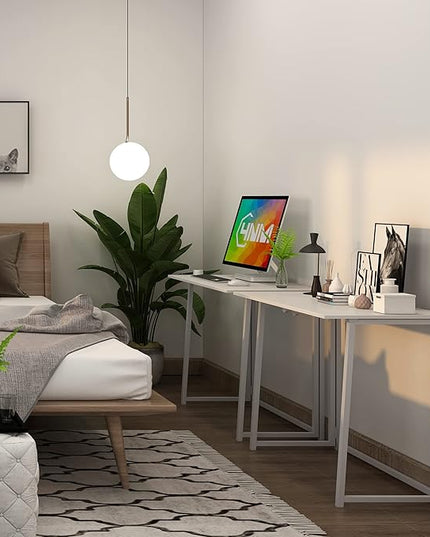 4NM 31.5" Small Desk with Storage Bag, Simple Assembly Folding Computer Desk Home Office Desk Study Writing Table for Small Space Offices - All White - LeafyLoom
