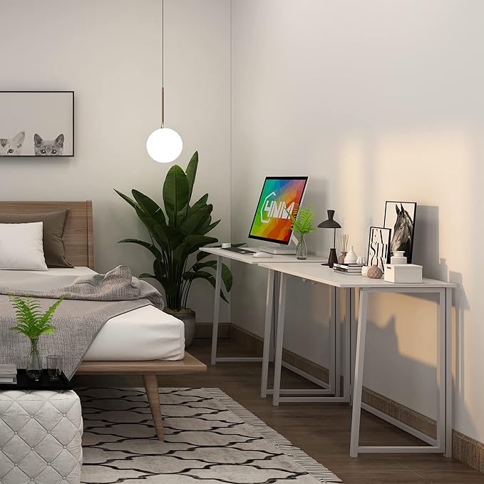 4NM 31.5" Small Desk with Storage Bag, Simple Assembly Folding Computer Desk Home Office Desk Study Writing Table for Small Space Offices - All White - LeafyLoom