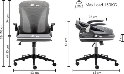 Tervo Model S | Foldable & Adjustable Height for Small Spaces | Gaming Chair | Swivel Desk Chair for Home Work | Ergonomic Mesh Computer Chair for Bedroom (Grey & Black) - LeafyLoom