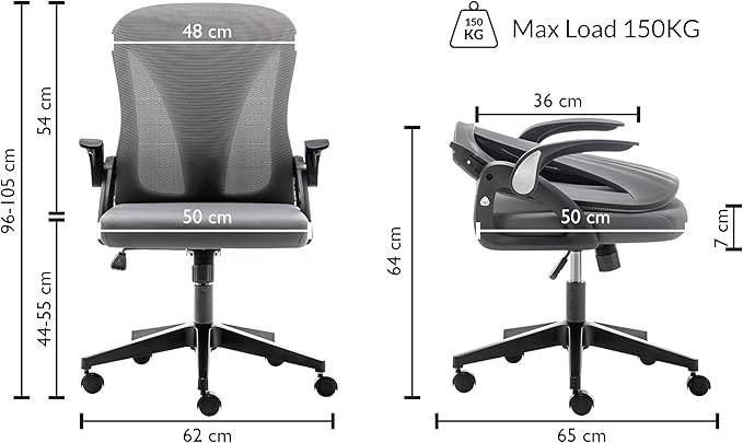 Tervo Model S | Foldable & Adjustable Height for Small Spaces | Gaming Chair | Swivel Desk Chair for Home Work | Ergonomic Mesh Computer Chair for Bedroom (Grey & Black) - LeafyLoom