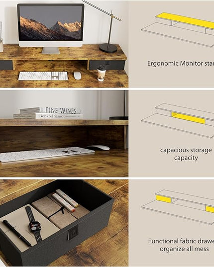 63 x 24 Inches Height Adjustable Electric Standing Desk with 2 Drawers, Stand Up Electric Desk Adjustable Height, Sit Stand Computer Gaming Table with Splice Board, Rustic Brown - LeafyLoom