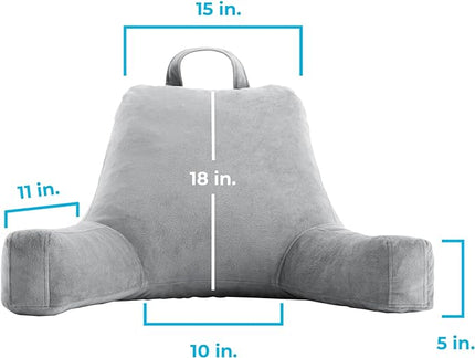 LINENSPA Reading Pillow with Shredded Memory Foam- Back Pillow for Sitting in Bed, Reading, Gaming, Watching TV – Chair Pillow with Arms, Dorm Room Essentials, Stone - LeafyLoom