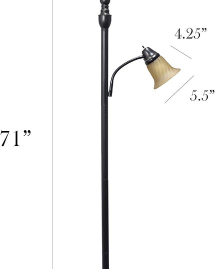 Elegant Designs LF2003-RBA 2 Light Mother Daughter Floor Lamp with Amber Marble Glass Shades, Restoration Bronze and Amber - LeafyLoom