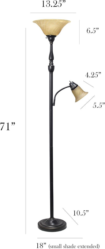 Elegant Designs LF2003-RBA 2 Light Mother Daughter Floor Lamp with Amber Marble Glass Shades, Restoration Bronze and Amber - LeafyLoom