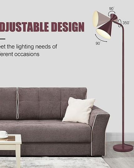 PARTPHONER Floor Lamp for Living Room, Modern Adjustable Metal Heads Standing Lamps, Simple Design Brown Floor Lamp with Foot Switch for Bedroom, Office, Kids Room, Reading, Working(Bulb Not Included) - LeafyLoom