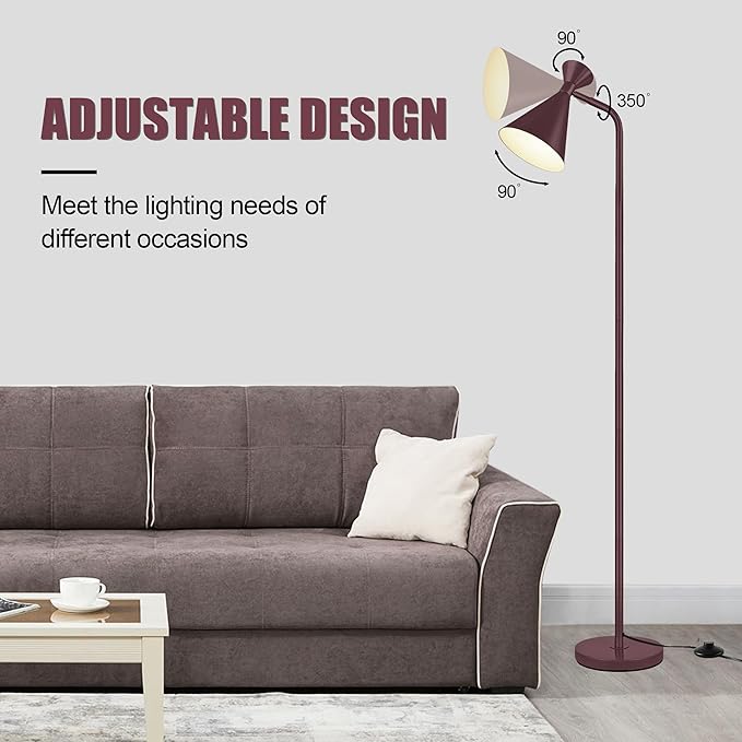 PARTPHONER Floor Lamp for Living Room, Modern Adjustable Metal Heads Standing Lamps, Simple Design Brown Floor Lamp with Foot Switch for Bedroom, Office, Kids Room, Reading, Working(Bulb Not Included) - LeafyLoom