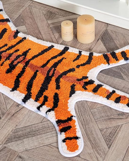 Tiger Shaped Rug Animals Bath Mat Non-Slip, Door Mat for Bedroom Kitchen Cartoon Area Rug for Bathroom Tub Soft Bathmat - LeafyLoom