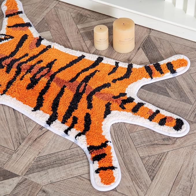 Tiger Shaped Rug Animals Bath Mat Non-Slip, Door Mat for Bedroom Kitchen Cartoon Area Rug for Bathroom Tub Soft Bathmat - LeafyLoom