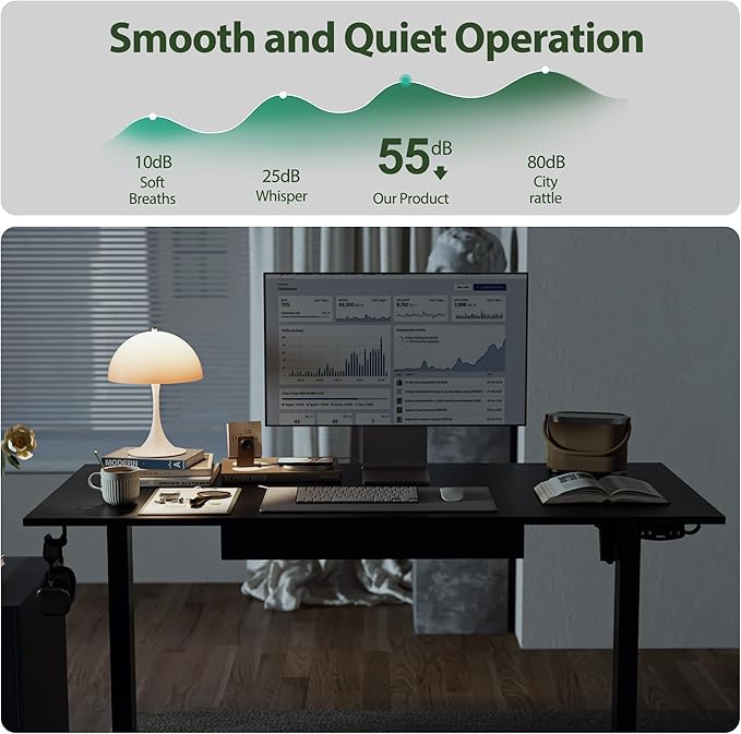 Adjustable Height Electric Standing Desk with Storage Wooden Drawer, 48 x 24 Inches Stand Up Home Office Computer Gaming Table with Splice Board for Work Office Home, Black - LeafyLoom