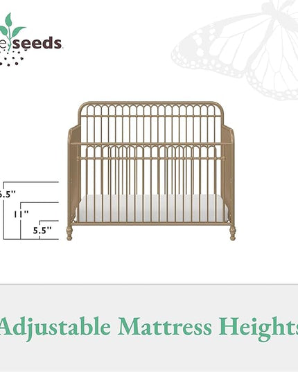 Little Seeds Ivy 3-in-1 Convertible Metal Crib, JMPA Certified, Gold - LeafyLoom