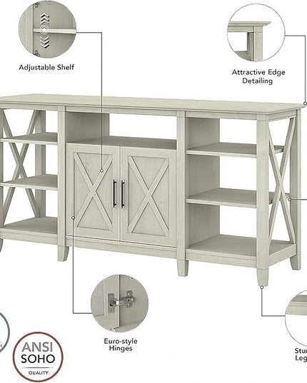 Bush Furniture Key West Tall TV Stand for 65 Inch TV in Linen White Oak, Farmhouse Entertainment Center with Storage - LeafyLoom