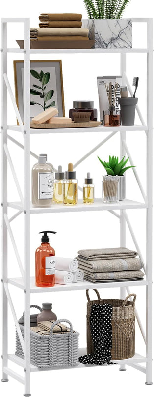 5 Tiers Bookshelf, Tall Bookcase,Classically Modern White Bookshelf Storage Organizer, Industrial Book Storage Rack,Open Shelving Wood Large Modern Bookshelf for Living Room/Bedroom/Home/Office, White - LeafyLoom