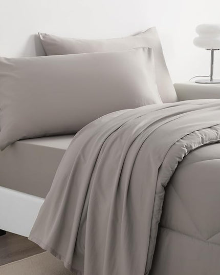 NTBAY Twin Comforter Set with Sheets, 5 Pieces Soft and Breathable Twin Bedding Set, Twin Bed in a Bag, Down Alternative Comforter Set Solid Color All Season, Kids Bedding Set, Smoke Grey - LeafyLoom