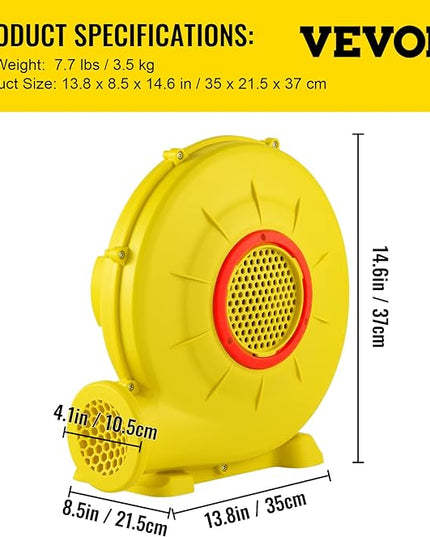 VEVOR Air Blower, 450W 0.6HP Inflatable Blower, Portable and Powerful Bounce House Blower, 1750Pa Commercial Air Blower Pump Fan, Used for Inflatable Bouncy Castle and Jump Slides, Yellow - LeafyLoom