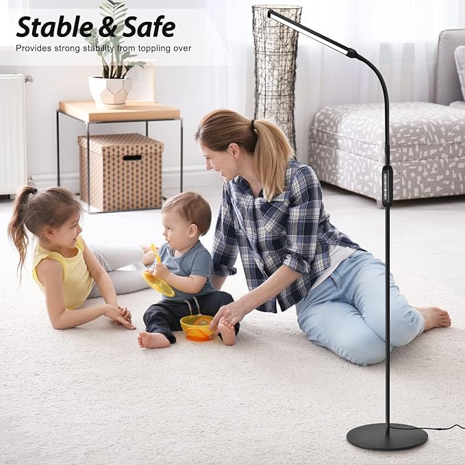 Bright LED Floor Lamp for Eyelash Extensions Adjustable Gooseneck Standing Eyelash Light Dimmable lash LED Lamp for Facial Spa Salon Makeup Reading Floor Lamp for Bedroom Office Black - LeafyLoom