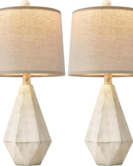 PoKat 20.25'' Table Lamp Set of 2, Bedside Lamp for Nightstand, Small Lamp for Bedroom, Bedroom Lamps for Living Room, Farmhouse Lamp for Nursery, White - LeafyLoom