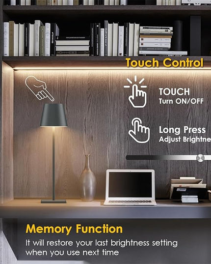 2 Packs LED CordlessTable Lamp, Rechargeable Battery Desk lamp 5500mAh Battery Operated Stepless Dimming Modern Portable Table Light for Restaurant/Table/Bedroom/Outdoor IP54 Waterproof (Anthracite) - LeafyLoom