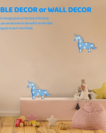 Blue Unicorn Decor, Battery Powered Unicorn Night Light for Kids, Unicorn Party Decorations, Unicorn Birthday Decorations for Girls, Girls Night Light, Girls Room Decor - LeafyLoom