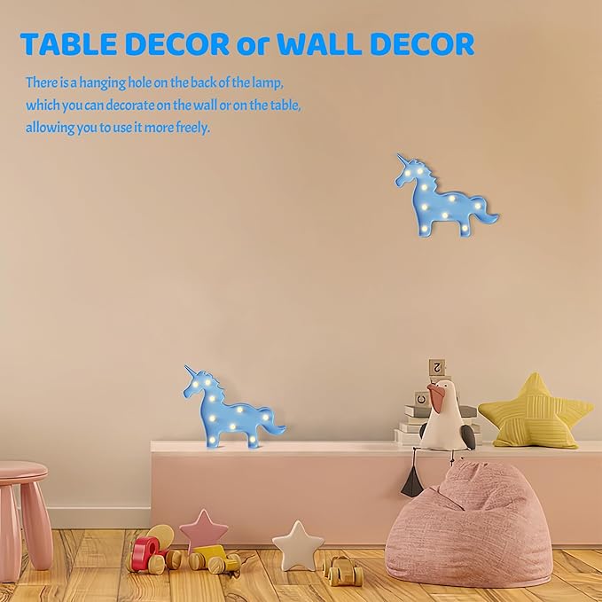 Blue Unicorn Decor, Battery Powered Unicorn Night Light for Kids, Unicorn Party Decorations, Unicorn Birthday Decorations for Girls, Girls Night Light, Girls Room Decor - LeafyLoom