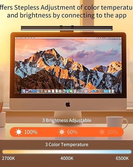 RGB Monitor Light Bar, LED Dual Light Source Adjustable Cool Mix Warm Light Color Temperature Eye Protection Anti-Glare Desk Lamp Touch Control for Home Office PC Computer Work with Alexa - LeafyLoom