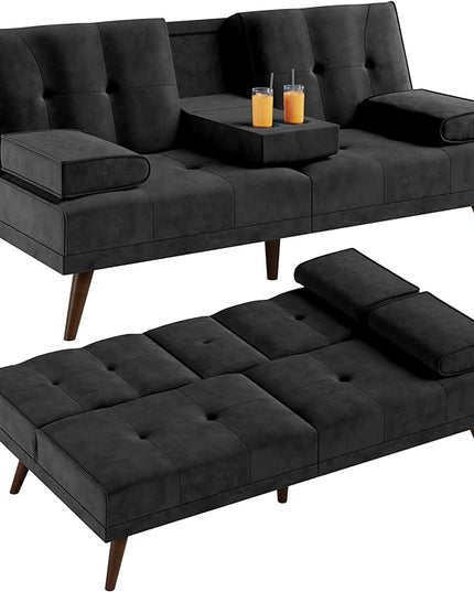 Shintenchi Futon Sofa Bed, Convertible Couch Bed Loveseat, Modern Futon Recliner Sleeper, Small Lazy Futon Set for Living Room, Office, Apartment,e, Black - LeafyLoom
