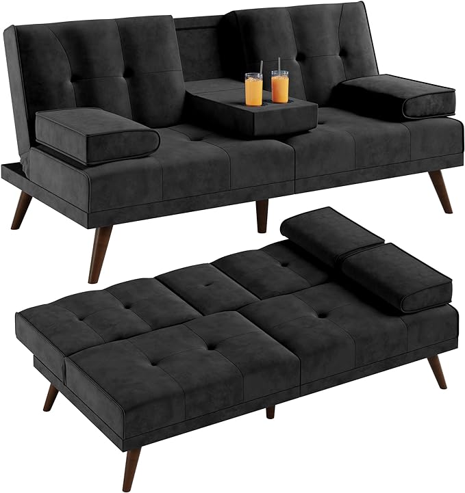 Shintenchi Futon Sofa Bed, Convertible Couch Bed Loveseat, Modern Futon Recliner Sleeper, Small Lazy Futon Set for Living Room, Office, Apartment,e, Black - LeafyLoom