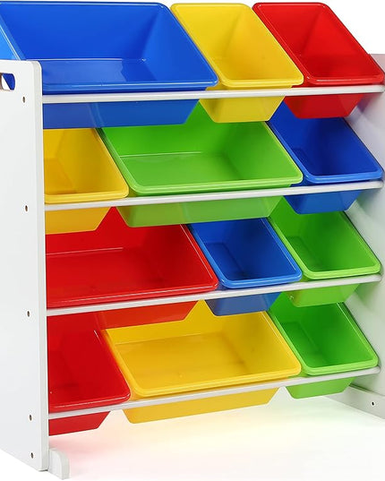 Humble Crew, White/Primary Kids' Toy Storage Organizer with 12 Plastic Bins - LeafyLoom