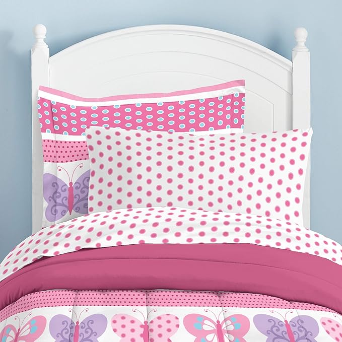 Dream Factory Butterfly Dots Ultra Soft Microfiber Girls Comforter Set, Pink, Full - LeafyLoom