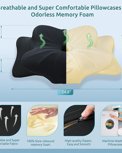 DONAMA Cervical Pillow for Neck and Shoulder,Contour Memory Foam Pillow,Ergonomic Neck Support Pillow for Side Back Stomach Sleepers with Pillowcase - LeafyLoom