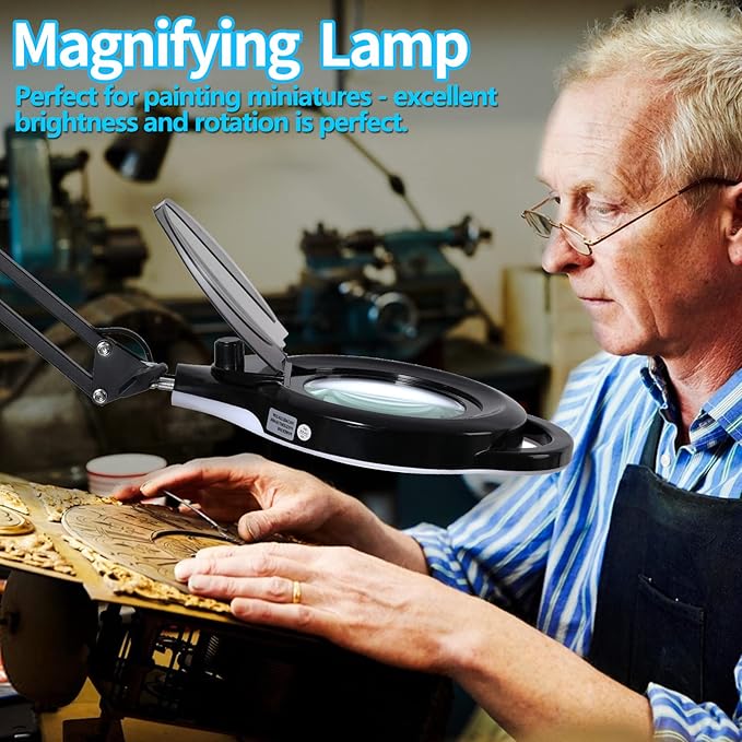 10X Magnifying Lamp with Clamp, KIRKAS 2200 LM Super Bright and Stepless Dimming Magnifying Glass with Light, Real Glass Lens Lighted Magnifier Light for Close Work, Crafts, Reading, Repair - Black - LeafyLoom