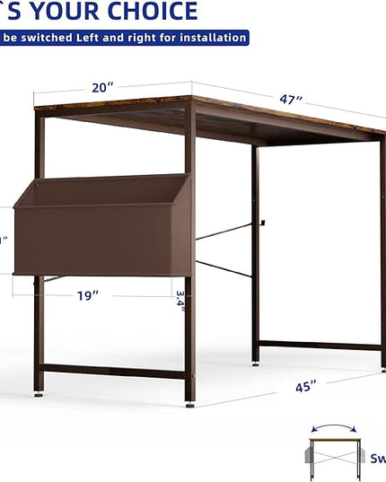 Pamray 47 Inch Computer Desk Small Spaces Desk with Storage Bag for Bedroom Writing and Home Office Work Small Study Desk Table Blcak - LeafyLoom