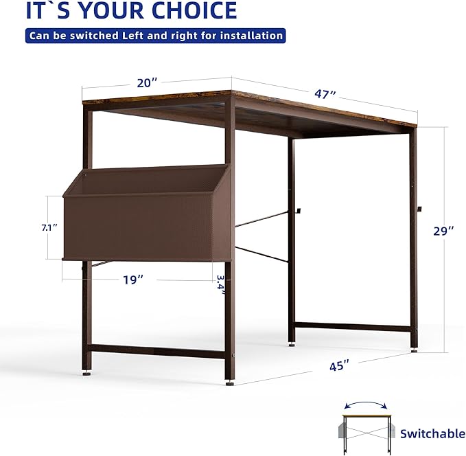 Pamray 47 Inch Computer Desk Small Spaces Desk with Storage Bag for Bedroom Writing and Home Office Work Small Study Desk Table Blcak - LeafyLoom