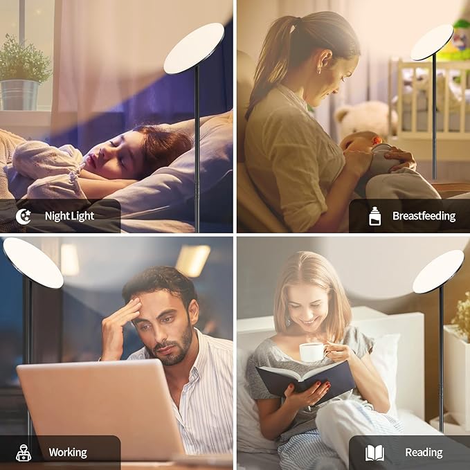 LED Floor Lamp, 36W 3600LM Super Bright Mushroom-Head Standing Lamp with Remote/Touch Control, Modern Torchiere Sky Lamp with 2700K-6500K Stepless Dimming, 69" Tall Lamp for Living Room Bedroom Office - LeafyLoom