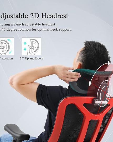 Ergonomic Mesh Office Chair - High Back Desk Chair with 3D Lumbar Support, Seat Depth Adjustable Office Chair with Headrest, 3D Armrest, Ergonomic Gaming Chair for Home Office,Tilt Function - LeafyLoom