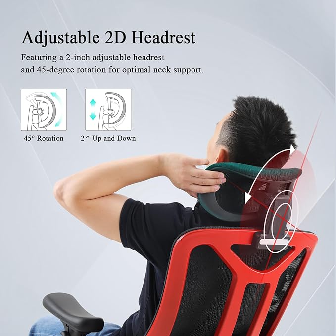 Ergonomic Mesh Office Chair - High Back Desk Chair with 3D Lumbar Support, Seat Depth Adjustable Office Chair with Headrest, 3D Armrest, Ergonomic Gaming Chair for Home Office,Tilt Function - LeafyLoom