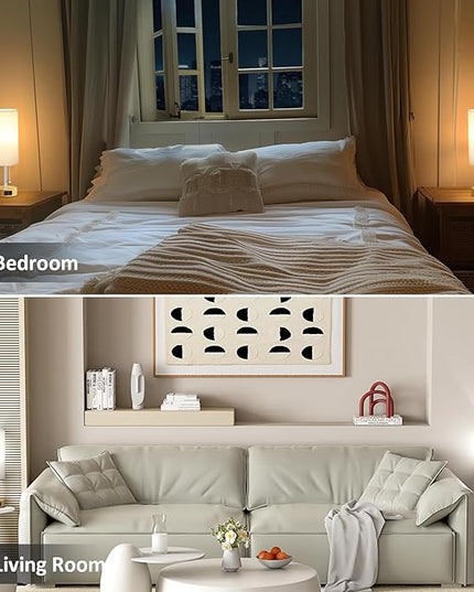 Wood Grain Bedside Table Lamps Set of 2-3 Color Temperatures Pull Chain Lamp with AC Outlet Charging Port, Two Round Night Stand Lamps for Bedroom Office, Small Bed Light with E26 LED Bulbs - LeafyLoom