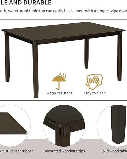 Farmhouse 6-Piece Wood Rectangular Dining Table Set with Bench and 4 Upholstered Chairs for Kitchen, Breakfast Nook, Living Room, Espresso, 60" L x 36" W x 30" H - LeafyLoom