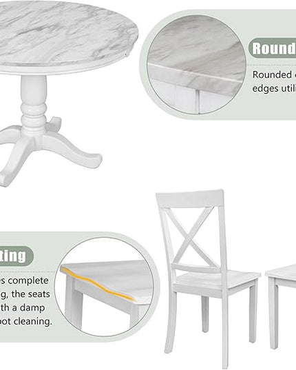NicBex Dining Table Set Kitchen & Dining Room Tables 5 Pieces Dining Table and Chairs Set for 4 Persons, Kitchen Room Solid Wood Table with 4 Chairs for Small Space, White - LeafyLoom