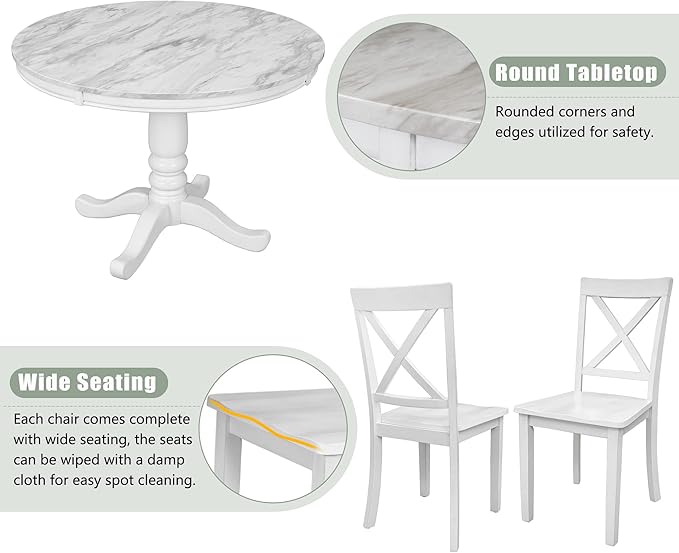 NicBex Dining Table Set Kitchen & Dining Room Tables 5 Pieces Dining Table and Chairs Set for 4 Persons, Kitchen Room Solid Wood Table with 4 Chairs for Small Space, White - LeafyLoom