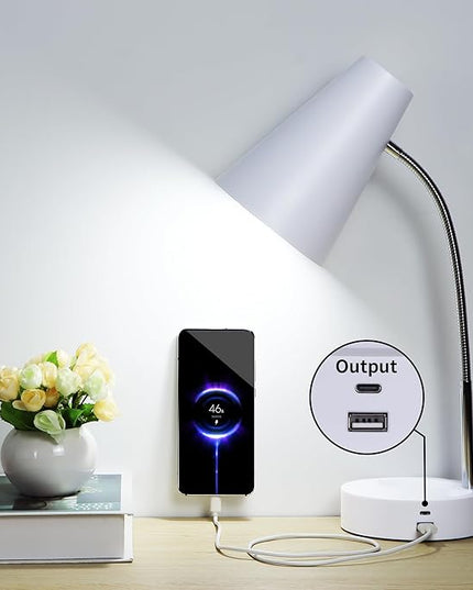 RUNTOP Desk Lamp, Desk Lamps for Home Office with 5 Color Modes 5 Brightness Dimmer Reading Light & USB Port, Type C port, 7W LED Table Lamp, 360° Flexible Gooseneck Lamp Light for Bed Bedside, White - LeafyLoom