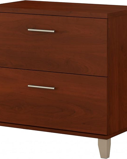 Bush Furniture Somerset 2 Drawer Lateral File Cabinet | Letter, Legal, and A4-size Document Storage for Home Office, 30W x 17D x 29H, Hansen Cherry - LeafyLoom