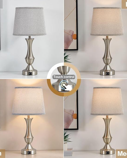 Luvkczc Table Lamps for Bedrooms Set of 2, Touch Nightstand Lamps, Bedside Lamps with USB C+A Charging Ports,3 Way Dimmable Nightstand Lamps for Living Room, Dorm, Home Office - LeafyLoom