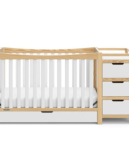 Graco Remi 4-In-1 Convertible Crib & Changer With Drawer (White & Natural) – GREENGUARD Gold Certified, Crib And Changing-Table Combo, Includes Changing Pad, Converts To Toddler Bed, Full-Size Bed - LeafyLoom