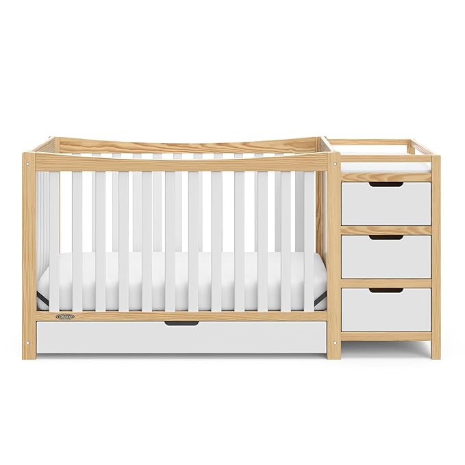Graco Remi 4-In-1 Convertible Crib & Changer With Drawer (White & Natural) – GREENGUARD Gold Certified, Crib And Changing-Table Combo, Includes Changing Pad, Converts To Toddler Bed, Full-Size Bed - LeafyLoom