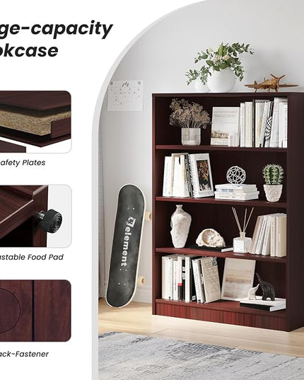 Farini 4 Shelf boockase Display Bookcase Freestanding Wooden Bookshelves for Home Office Living Room,48 Inch Height,Mahogany - LeafyLoom