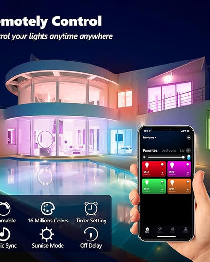 Smart Light Bulbs 4Pack, WiFi & Bluetooth 5.0, App Control, Color Changing LED Bulb, A19 E26 800LM Dimmable RGB Lights, 2700~6500K, Smart Home Lighting Works with Alexa Google Assistant Vanance