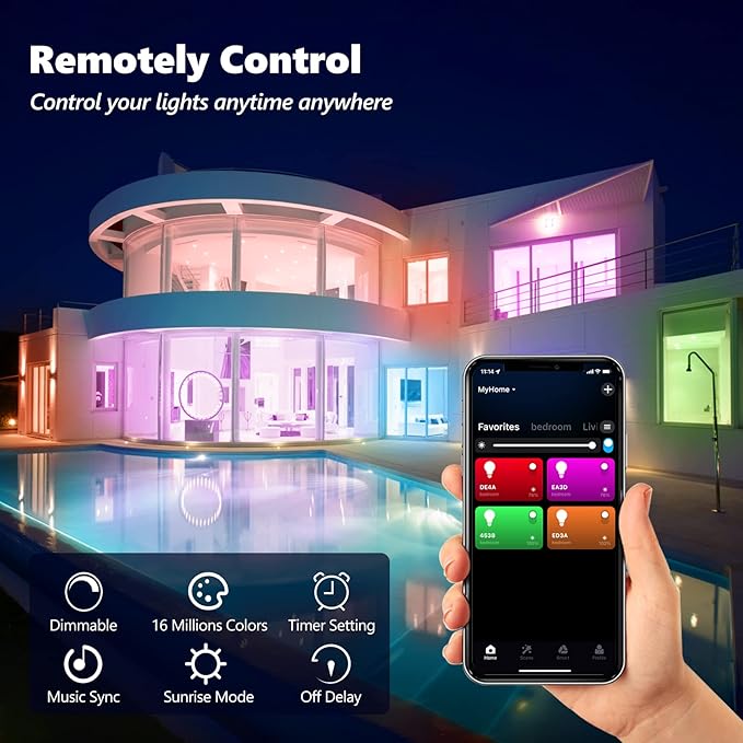 Smart Light Bulbs 4Pack, WiFi & Bluetooth 5.0, App Control, Color Changing LED Bulb, A19 E26 800LM Dimmable RGB Lights, 2700~6500K, Smart Home Lighting Works with Alexa Google Assistant Vanance