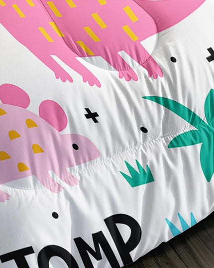 Axolotl Girls Bedding Cartoon Dinosaur Comforter Set Queen Size,Cute Dinosaur Bedding Set for Girls Teens Kids Boys Adults Room Decor,Kids Comforter Set All Season,1 Quilt 2 Pillow Cases,White - LeafyLoom